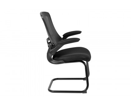 BLNK Kelista Black Mesh Sled Base Side Reception Chair with Flip-Up Arms - Mesh