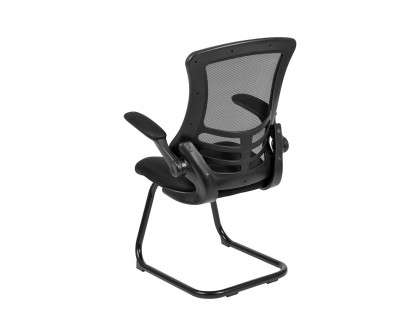 BLNK Kelista Black Mesh Sled Base Side Reception Chair with Flip-Up Arms - Mesh