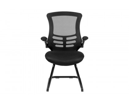 BLNK Kelista Black Mesh Sled Base Side Reception Chair with Flip-Up Arms - Mesh