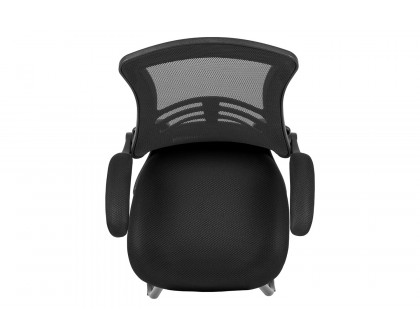 BLNK Kelista Black Mesh Sled Base Side Reception Chair with Flip-Up Arms - Mesh