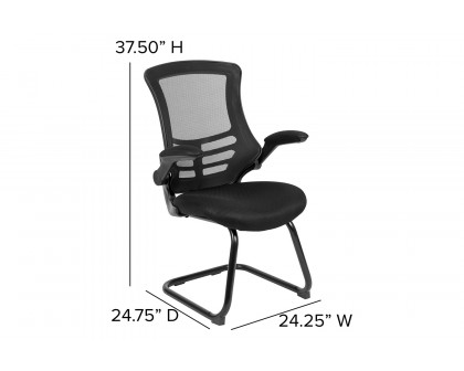 BLNK Kelista Black Mesh Sled Base Side Reception Chair with Flip-Up Arms - Mesh