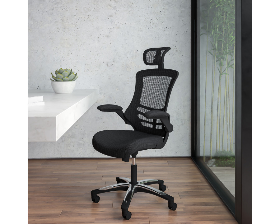 BLNK - Kelista High-Back Mesh Swivel Ergonomic Executive Office Chair with Flip-Up Arms and Adjustable Headrest