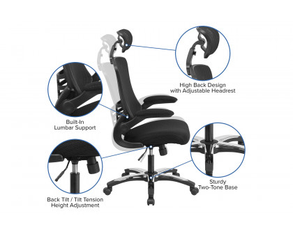 BLNK - Kelista High-Back Mesh Swivel Ergonomic Executive Office Chair with Flip-Up Arms and Adjustable Headrest