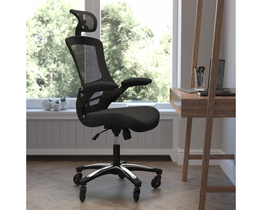 BLNK - Kelista High-Back Mesh Swivel Ergonomic Executive Office Chair with Flip-Up Arms and Transparent Roller Wheels