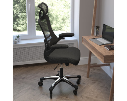 BLNK - Kelista High-Back Mesh Swivel Ergonomic Executive Office Chair with Flip-Up Arms and Transparent Roller Wheels