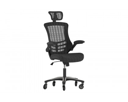 BLNK - Kelista High-Back Mesh Swivel Ergonomic Executive Office Chair with Flip-Up Arms and Transparent Roller Wheels