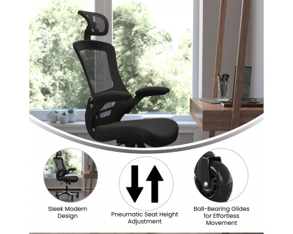 BLNK - Kelista High-Back Mesh Swivel Ergonomic Executive Office Chair with Flip-Up Arms and Transparent Roller Wheels