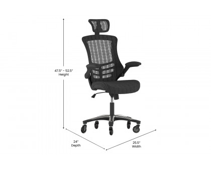 BLNK - Kelista High-Back Mesh Swivel Ergonomic Executive Office Chair with Flip-Up Arms and Transparent Roller Wheels