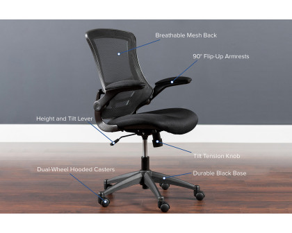 BLNK Kelista Mid-Back Mesh Swivel Ergonomic Task Office Chair with Flip-Up Arms - Black