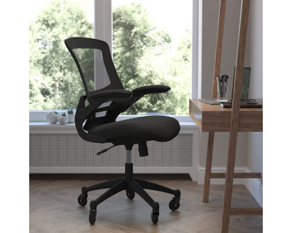 BLNK Kelista Mid-Back Mesh Swivel Ergonomic Task Office Chair with Flip-Up Arms and Transparent Roller Wheels