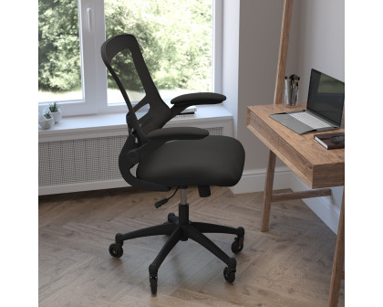 BLNK Kelista Mid-Back Mesh Swivel Ergonomic Task Office Chair with Flip-Up Arms and Transparent Roller Wheels - Black