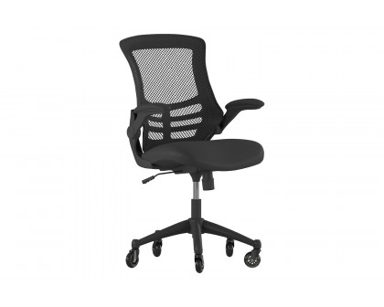 BLNK Kelista Mid-Back Mesh Swivel Ergonomic Task Office Chair with Flip-Up Arms and Transparent Roller Wheels - Black