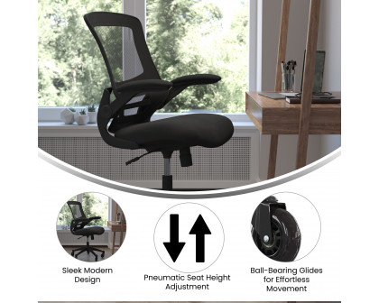 BLNK Kelista Mid-Back Mesh Swivel Ergonomic Task Office Chair with Flip-Up Arms and Transparent Roller Wheels - Black