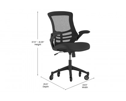 BLNK Kelista Mid-Back Mesh Swivel Ergonomic Task Office Chair with Flip-Up Arms and Transparent Roller Wheels - Black