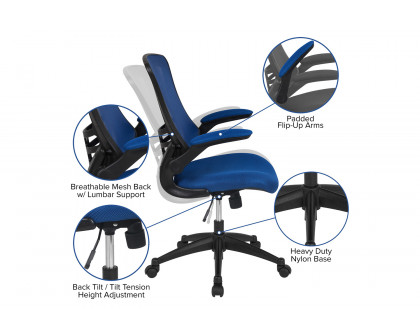 BLNK Kelista Mid-Back Mesh Swivel Ergonomic Task Office Chair with Flip-Up Arms - Blue