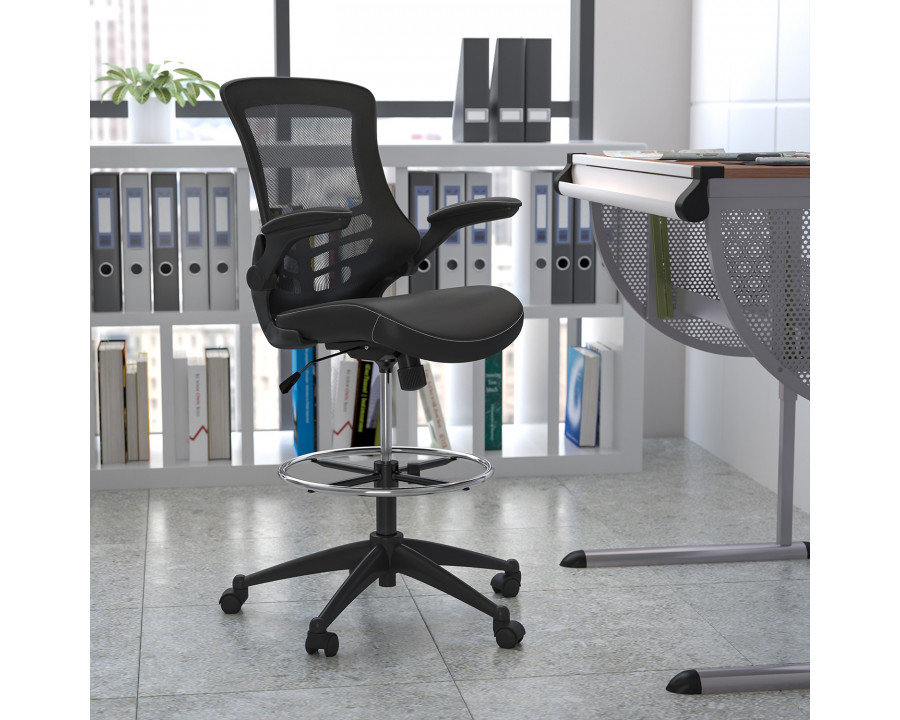 BLNK - Kelista Mid-Back Mesh Ergonomic Drafting Chair with Seat, Adjustable Foot Ring and Flip-Up Arms