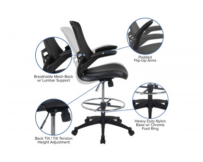 BLNK - Kelista Mid-Back Mesh Ergonomic Drafting Chair with Seat, Adjustable Foot Ring and Flip-Up Arms