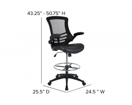 BLNK - Kelista Mid-Back Mesh Ergonomic Drafting Chair with Seat, Adjustable Foot Ring and Flip-Up Arms