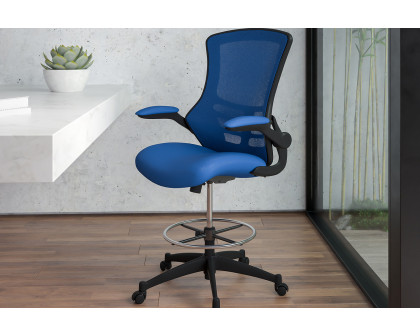 BLNK Kelista Mid-Back Mesh Ergonomic Drafting Chair with Adjustable Foot Ring and Flip-Up Arms