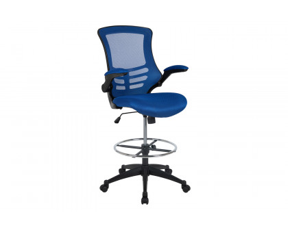 BLNK Kelista Mid-Back Mesh Ergonomic Drafting Chair with Adjustable Foot Ring and Flip-Up Arms - Blue