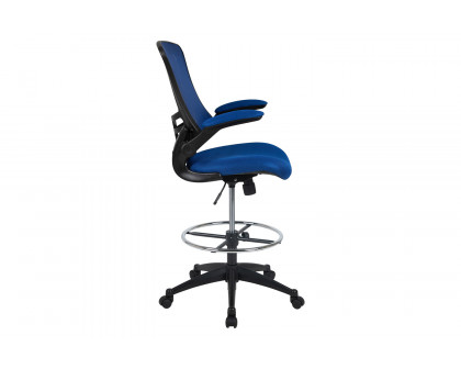 BLNK Kelista Mid-Back Mesh Ergonomic Drafting Chair with Adjustable Foot Ring and Flip-Up Arms - Blue