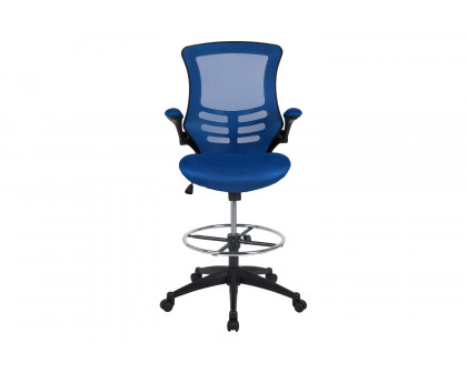 BLNK Kelista Mid-Back Mesh Ergonomic Drafting Chair with Adjustable Foot Ring and Flip-Up Arms - Blue