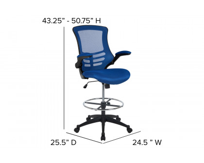 BLNK Kelista Mid-Back Mesh Ergonomic Drafting Chair with Adjustable Foot Ring and Flip-Up Arms - Blue