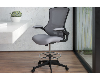 BLNK Kelista Mid-Back Mesh Ergonomic Drafting Chair with Adjustable Foot Ring and Flip-Up Arms