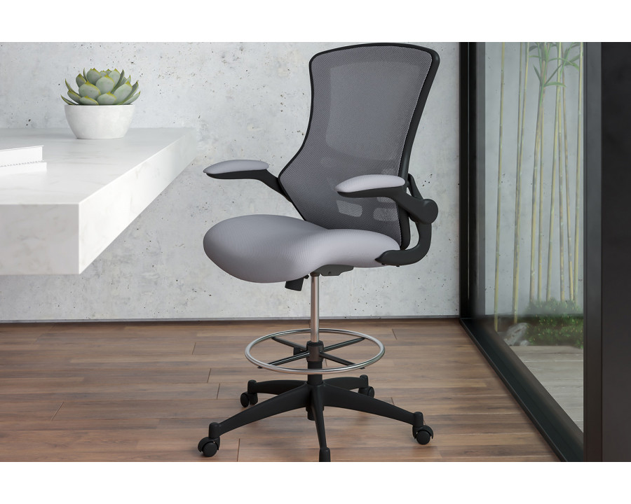 BLNK Kelista Mid-Back Mesh Ergonomic Drafting Chair with Adjustable Foot Ring and Flip-Up Arms - Dark Gray