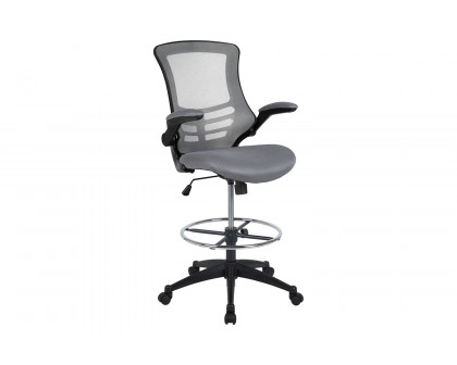 BLNK Kelista Mid-Back Mesh Ergonomic Drafting Chair with Adjustable Foot Ring and Flip-Up Arms - Dark Gray