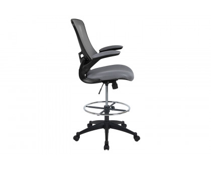 BLNK Kelista Mid-Back Mesh Ergonomic Drafting Chair with Adjustable Foot Ring and Flip-Up Arms - Dark Gray