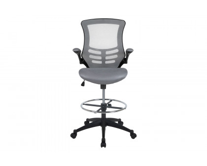 BLNK Kelista Mid-Back Mesh Ergonomic Drafting Chair with Adjustable Foot Ring and Flip-Up Arms - Dark Gray