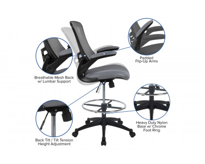 BLNK Kelista Mid-Back Mesh Ergonomic Drafting Chair with Adjustable Foot Ring and Flip-Up Arms - Dark Gray