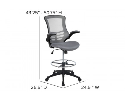 BLNK Kelista Mid-Back Mesh Ergonomic Drafting Chair with Adjustable Foot Ring and Flip-Up Arms - Dark Gray