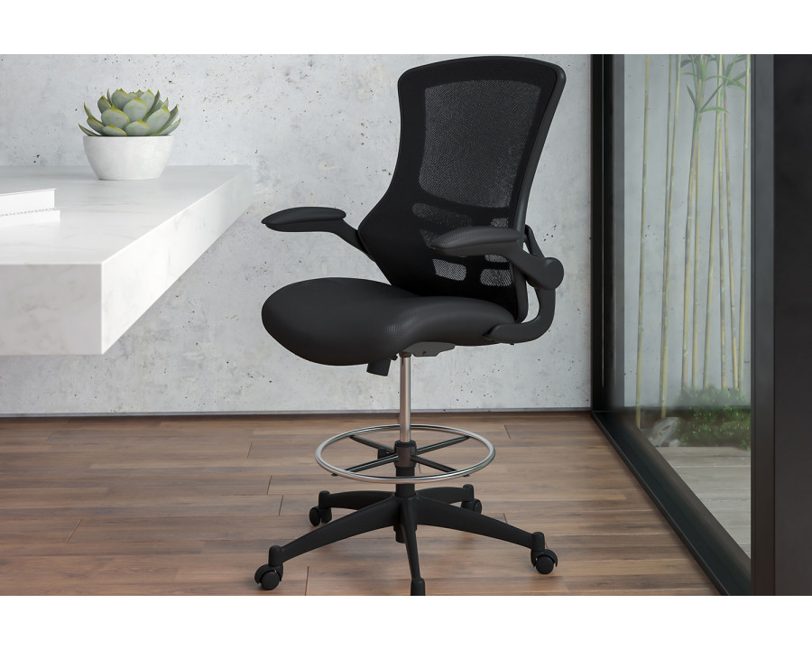 BLNK Kelista Mid-Back Mesh Ergonomic Drafting Chair with Adjustable Foot Ring and Flip-Up Arms