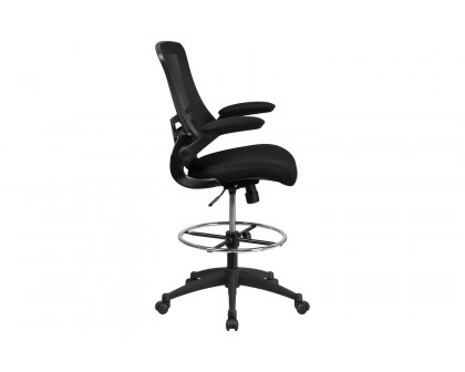 BLNK Kelista Mid-Back Mesh Ergonomic Drafting Chair with Adjustable Foot Ring and Flip-Up Arms - Black