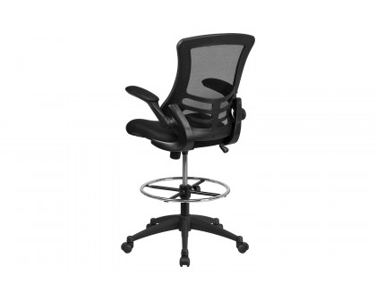 BLNK Kelista Mid-Back Mesh Ergonomic Drafting Chair with Adjustable Foot Ring and Flip-Up Arms - Black