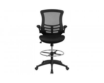 BLNK Kelista Mid-Back Mesh Ergonomic Drafting Chair with Adjustable Foot Ring and Flip-Up Arms - Black