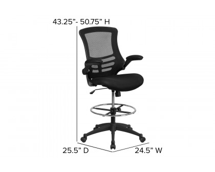 BLNK Kelista Mid-Back Mesh Ergonomic Drafting Chair with Adjustable Foot Ring and Flip-Up Arms - Black