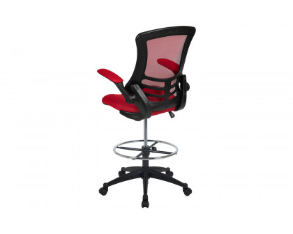 BLNK Kelista Mid-Back Mesh Ergonomic Drafting Chair with Adjustable Foot Ring and Flip-Up Arms - Red