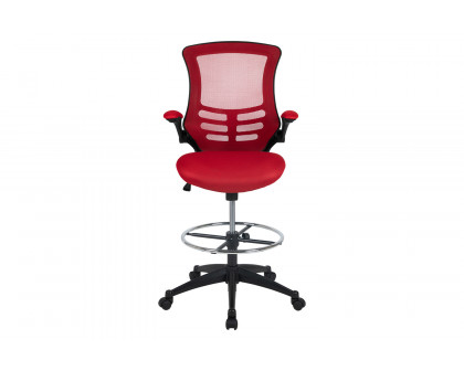 BLNK Kelista Mid-Back Mesh Ergonomic Drafting Chair with Adjustable Foot Ring and Flip-Up Arms - Red