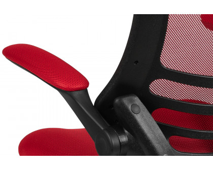 BLNK Kelista Mid-Back Mesh Ergonomic Drafting Chair with Adjustable Foot Ring and Flip-Up Arms - Red