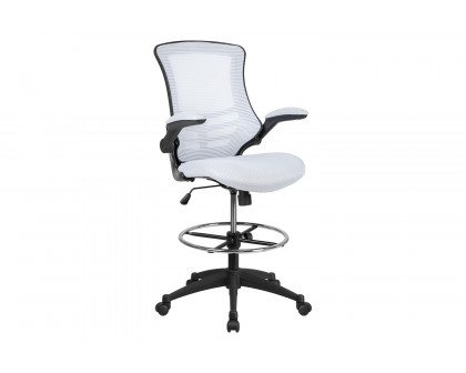 BLNK - Kelista Mid-Back White Mesh Ergonomic Drafting Chair with Adjustable Foot Ring and Flip-Up Arms