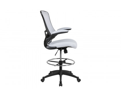 BLNK - Kelista Mid-Back White Mesh Ergonomic Drafting Chair with Adjustable Foot Ring and Flip-Up Arms