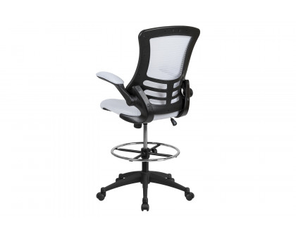 BLNK - Kelista Mid-Back White Mesh Ergonomic Drafting Chair with Adjustable Foot Ring and Flip-Up Arms