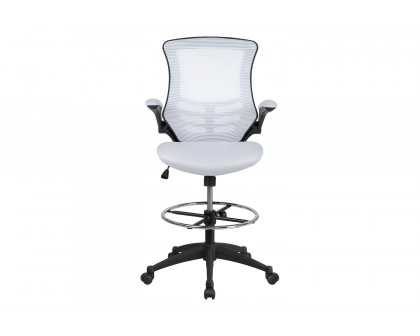 BLNK - Kelista Mid-Back White Mesh Ergonomic Drafting Chair with Adjustable Foot Ring and Flip-Up Arms