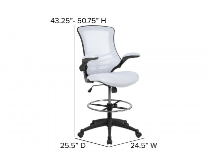 BLNK - Kelista Mid-Back White Mesh Ergonomic Drafting Chair with Adjustable Foot Ring and Flip-Up Arms