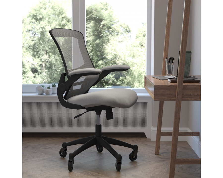 BLNK Kelista Mid-Back Mesh Swivel Ergonomic Task Office Chair with Flip-Up Arms and Transparent Roller Wheels