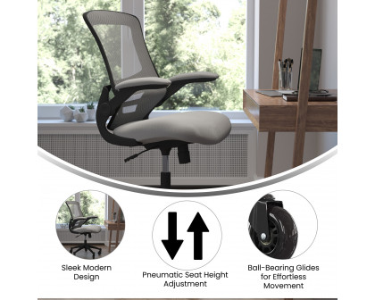 BLNK Kelista Mid-Back Mesh Swivel Ergonomic Task Office Chair with Flip-Up Arms and Transparent Roller Wheels - Dark Gray