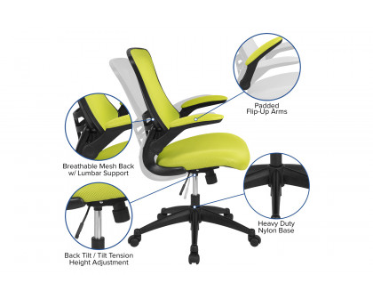 BLNK Kelista Mid-Back Mesh Swivel Ergonomic Task Office Chair with Flip-Up Arms - Green